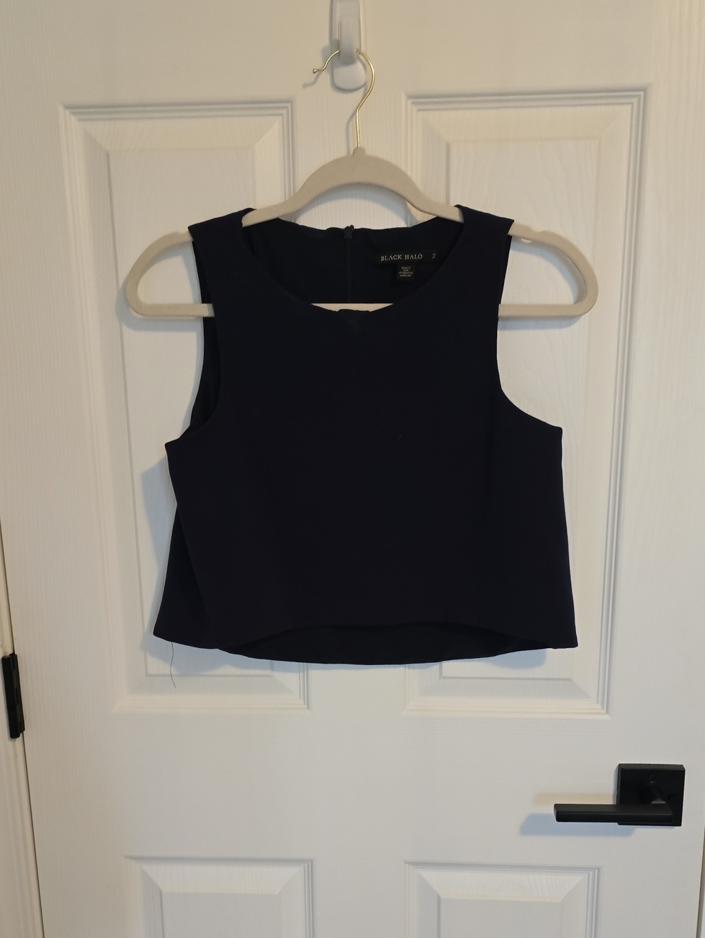 Black Halo Navy Cropped Sleeveless Top